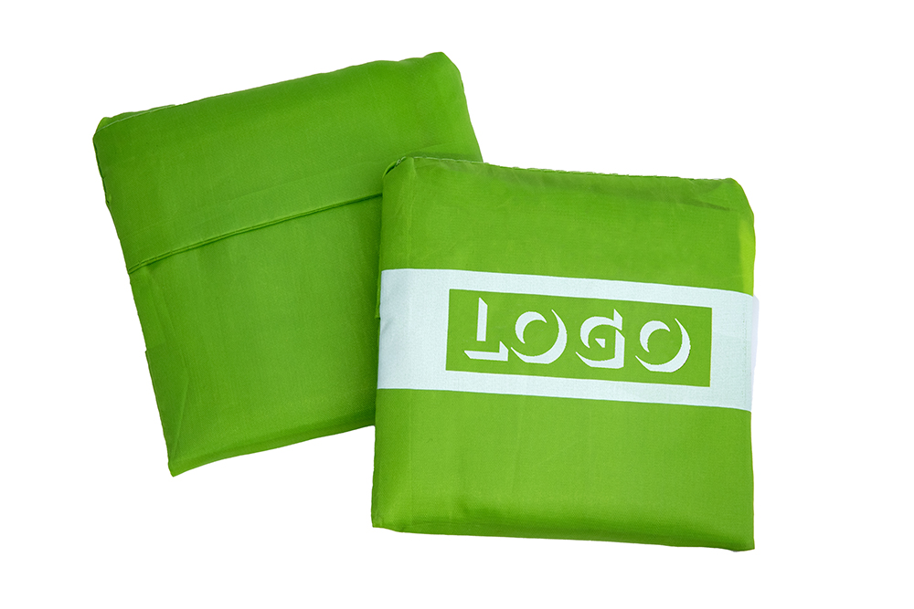 TA-014_faltbare_Einkaufstasche_gruen_gefaltet_Logo